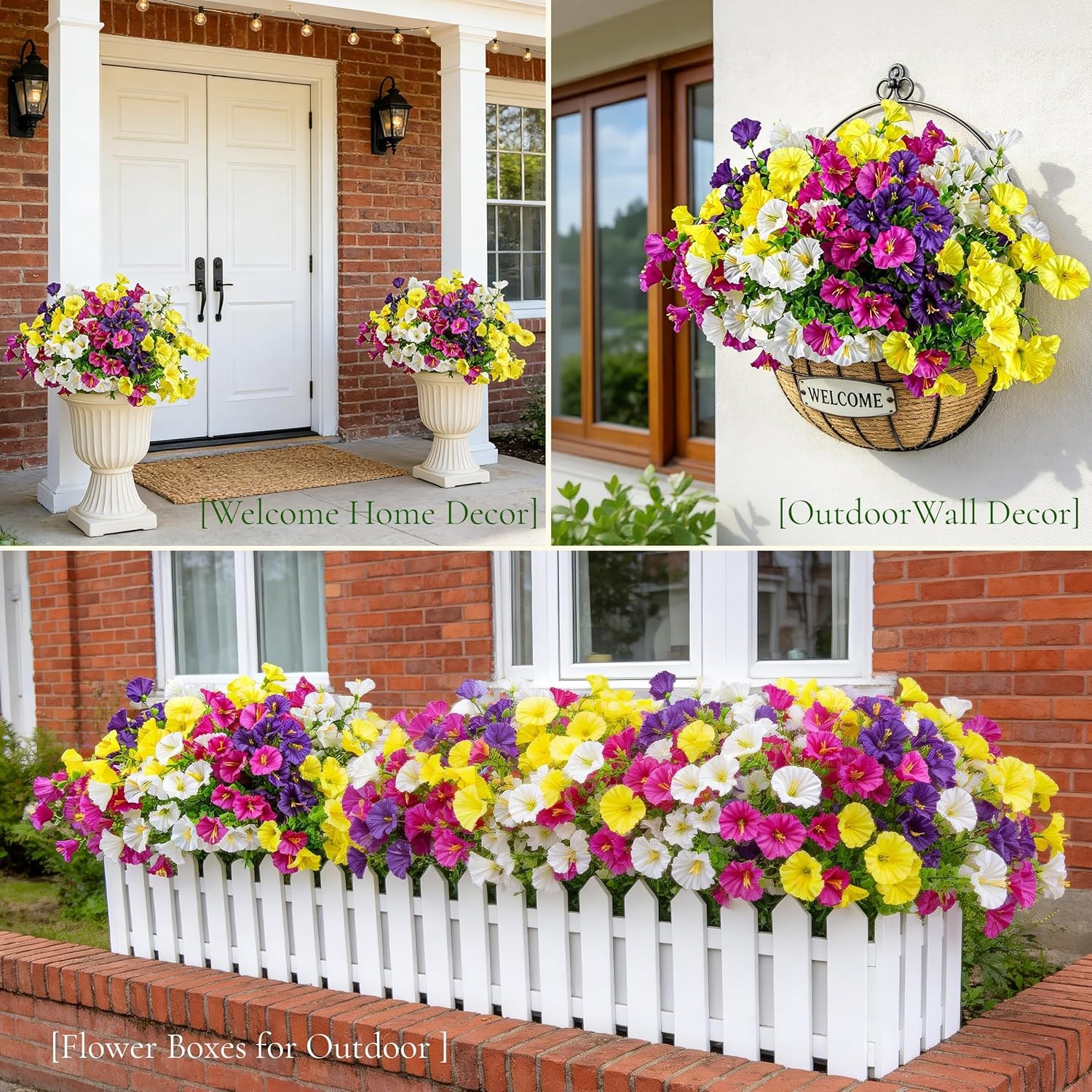 12 Bundles Artificial Petunias Flowers for Outdoors UV Resistant Spring