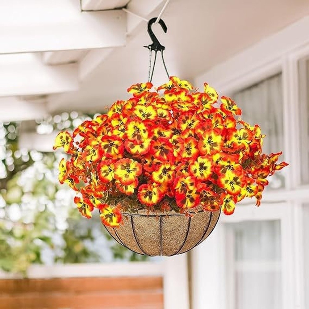 Autumn Red Plastic Pansy Flower 36cm Silk Artificial for Outdoor Home Backdrop
