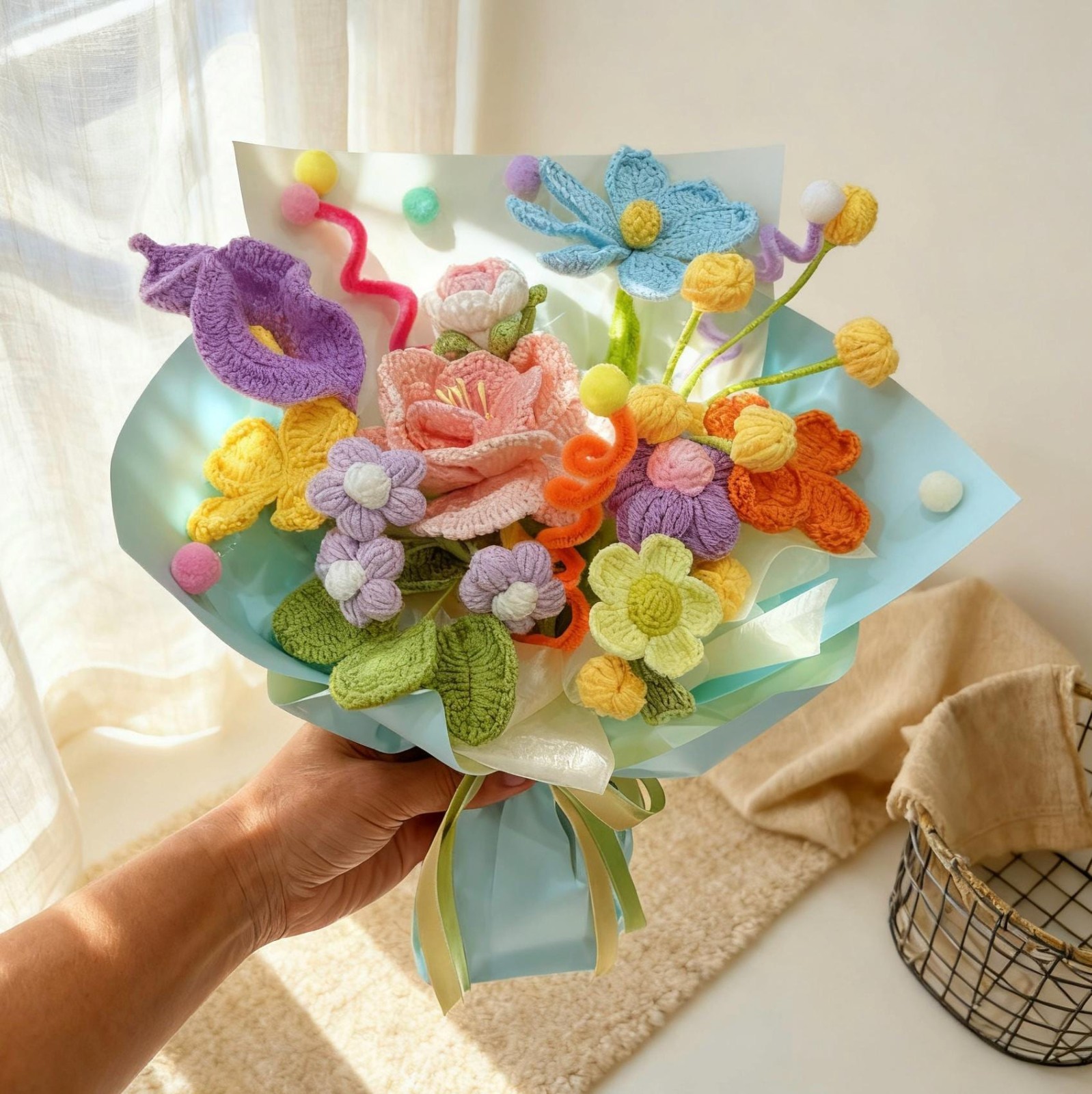Crochet Rose Bouquet Handmade Yarn Flowers Keepsake Artificial Flowers Gift