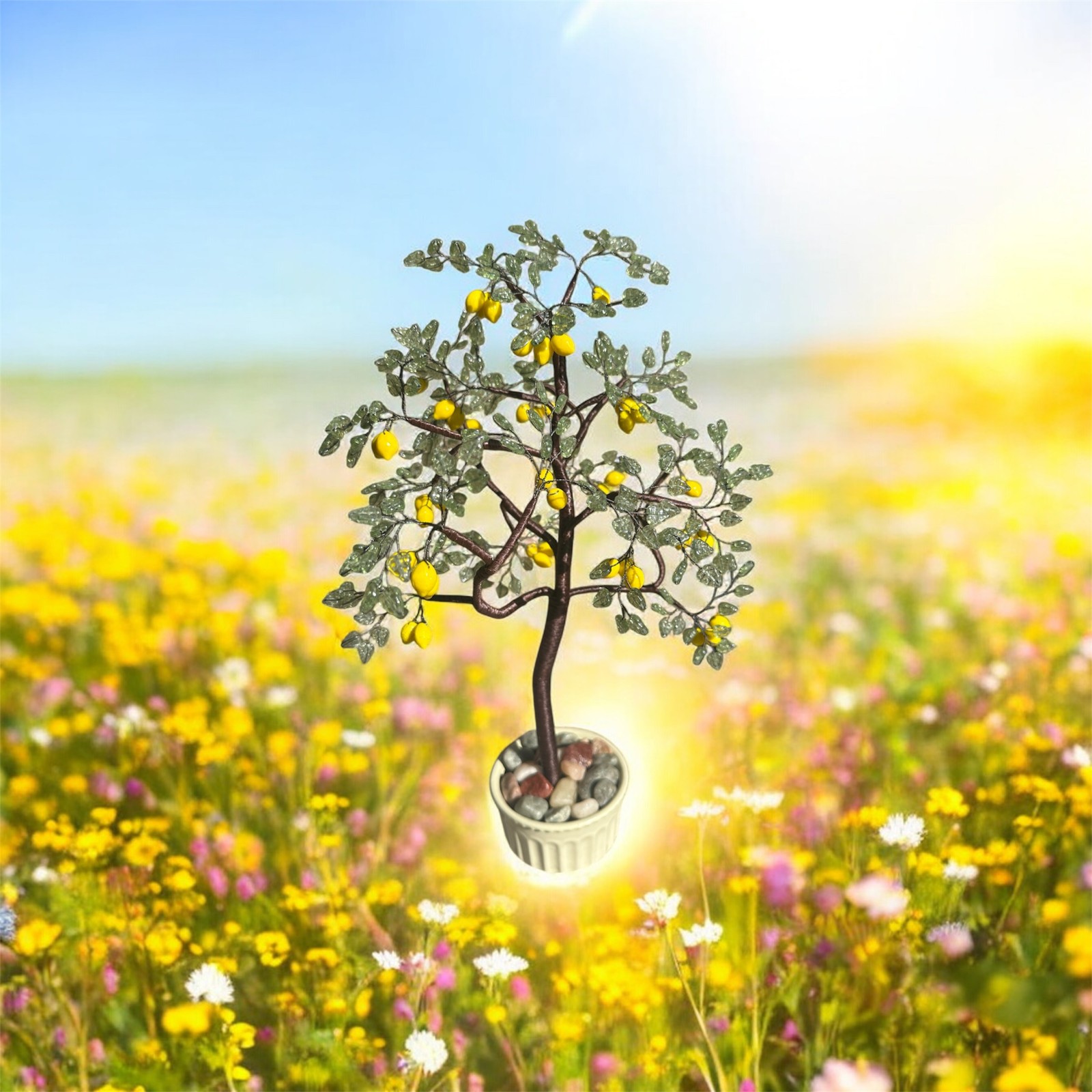 Handmade Happy Lemon Tree Sculpture with Czech Glass Beads