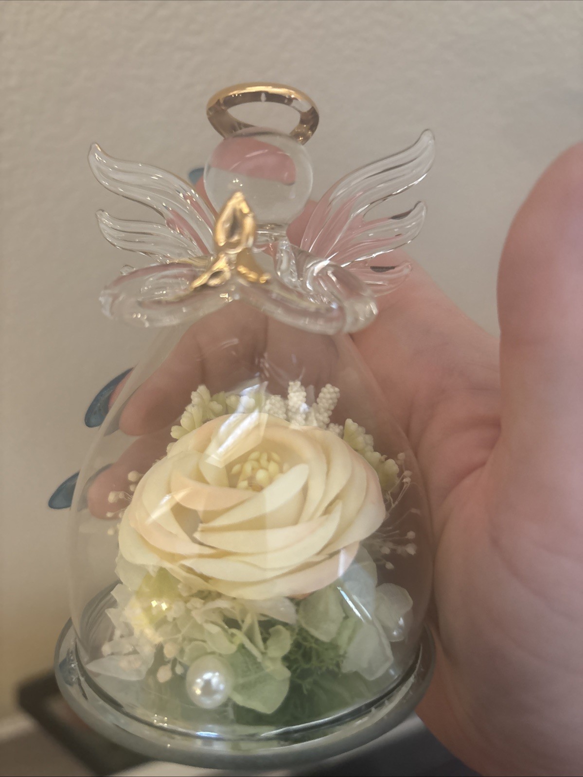 Forever Rose in Angel Glass Dome Cover Eternal Flowers Love, Angel Figurine