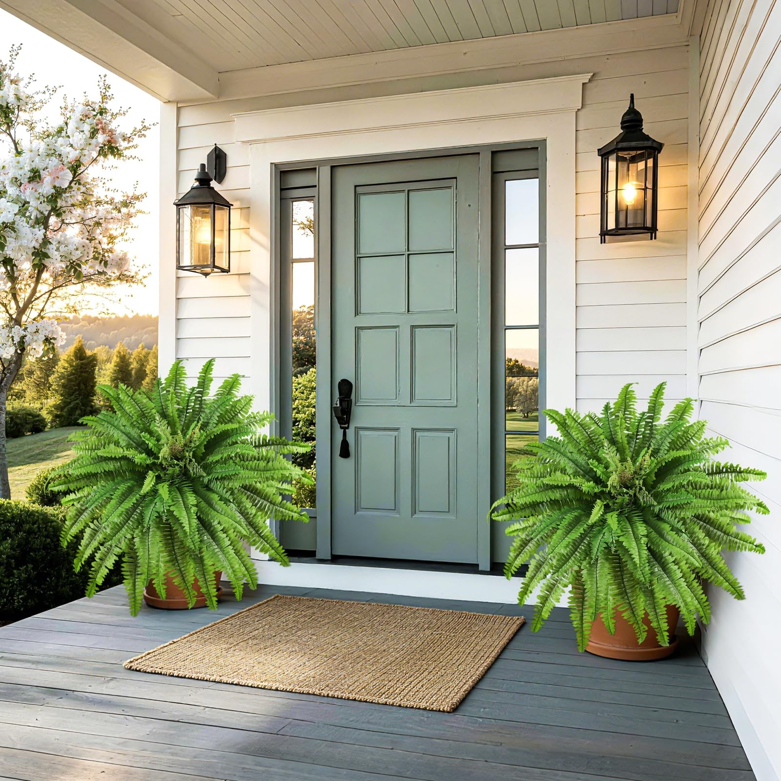 Artificial Boston Ferns for Outdoors Large, 45 Inch Fake Fern, Lifelike Faux …