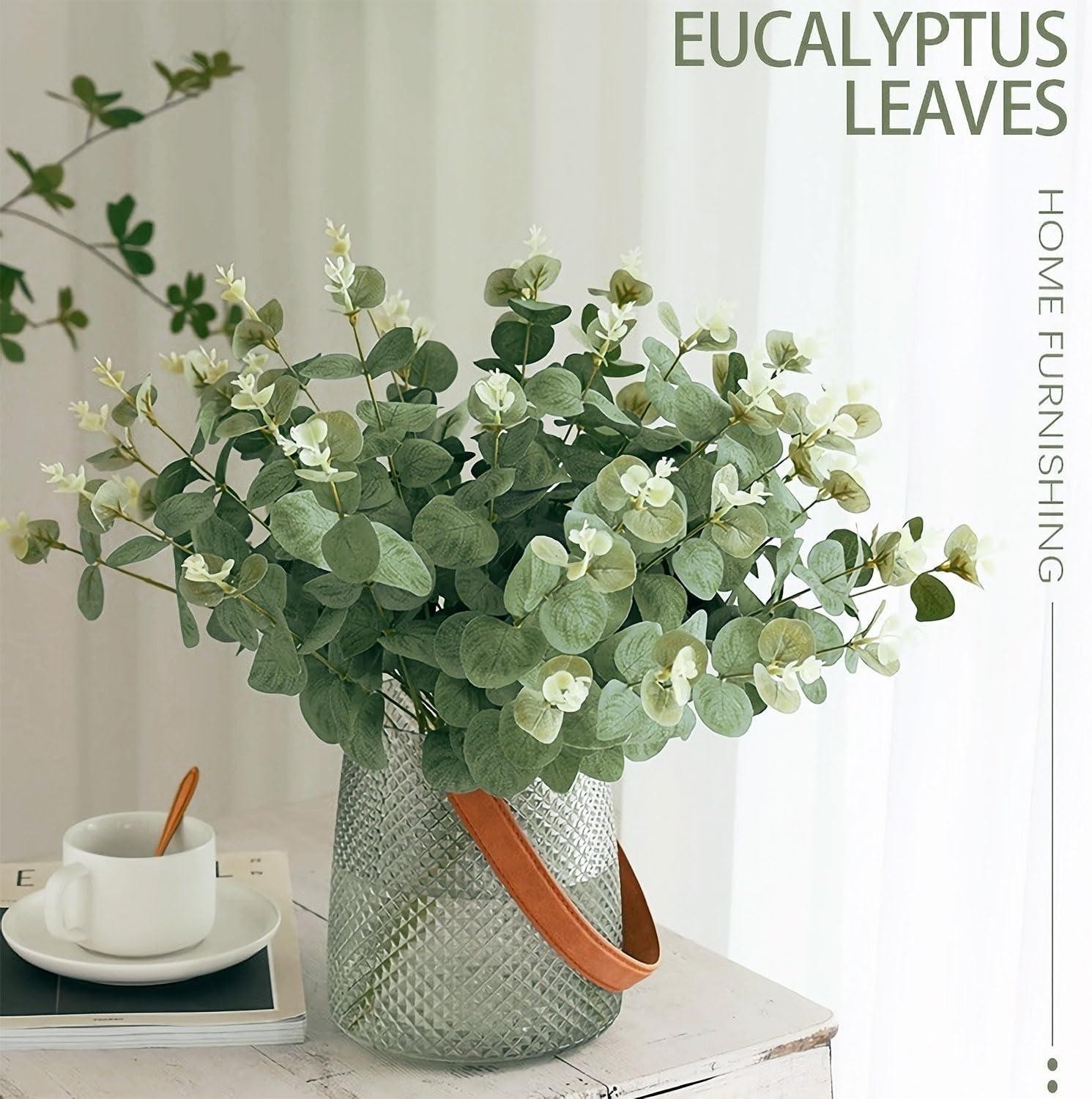 5/10/20Pcs Artificial Eucalyptus Stems Green Leaves Wedding Home Vase Decor