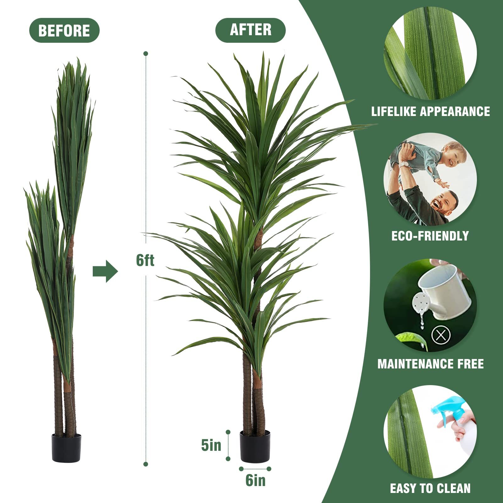 FLOWORLD Dracaena Silk Plant Corn Stalk 6ft Tall Faux Plants Indoor Large Fake P