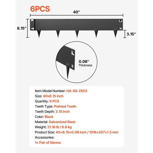 Galvanized Steel Landscape Edging, 6-Pack 40 x 8.15 Inch Metal Edging for Landsc