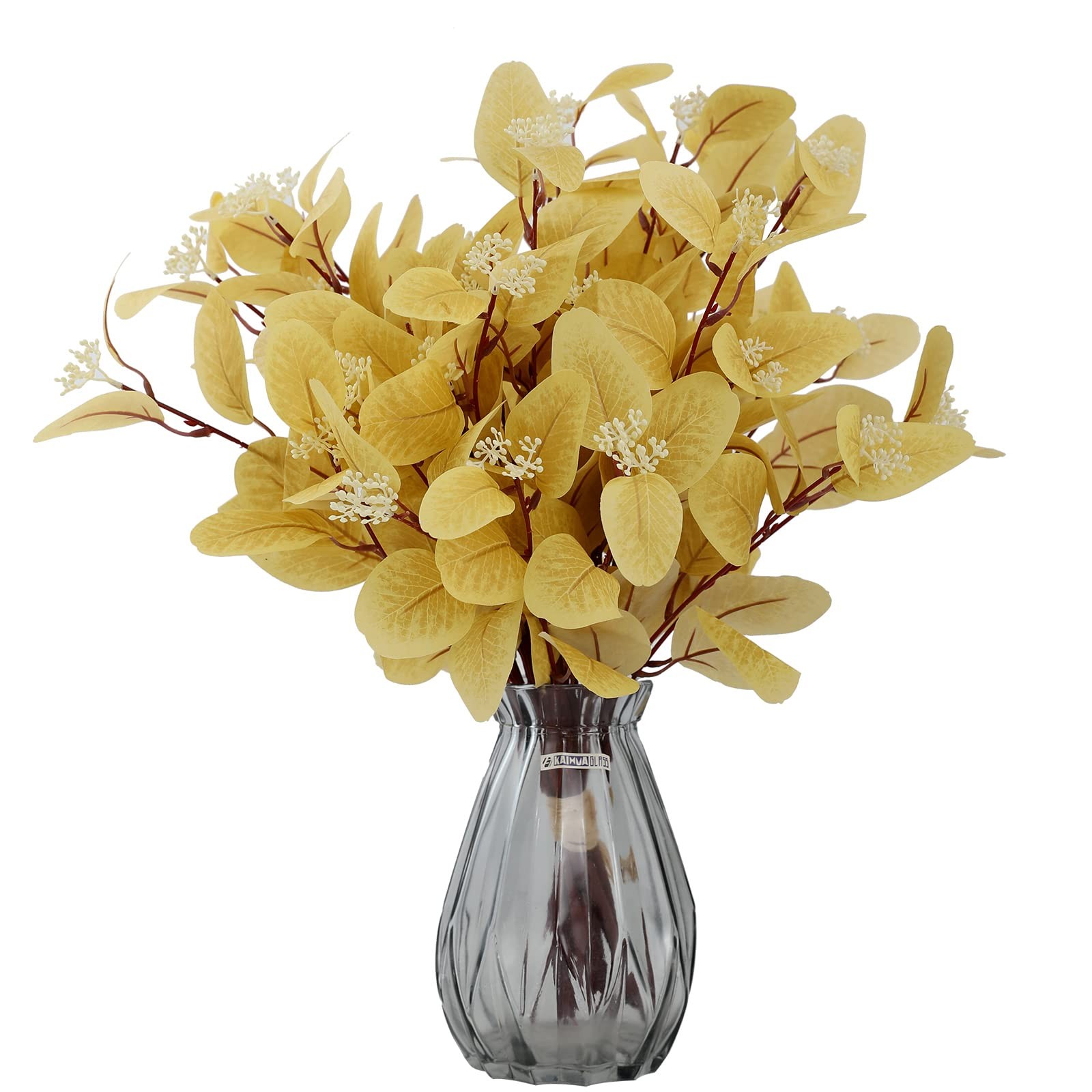 12Pcs Artificial Eucalyptus Stems, 20″ Faux Silk Leaves with Beige Berries Li…