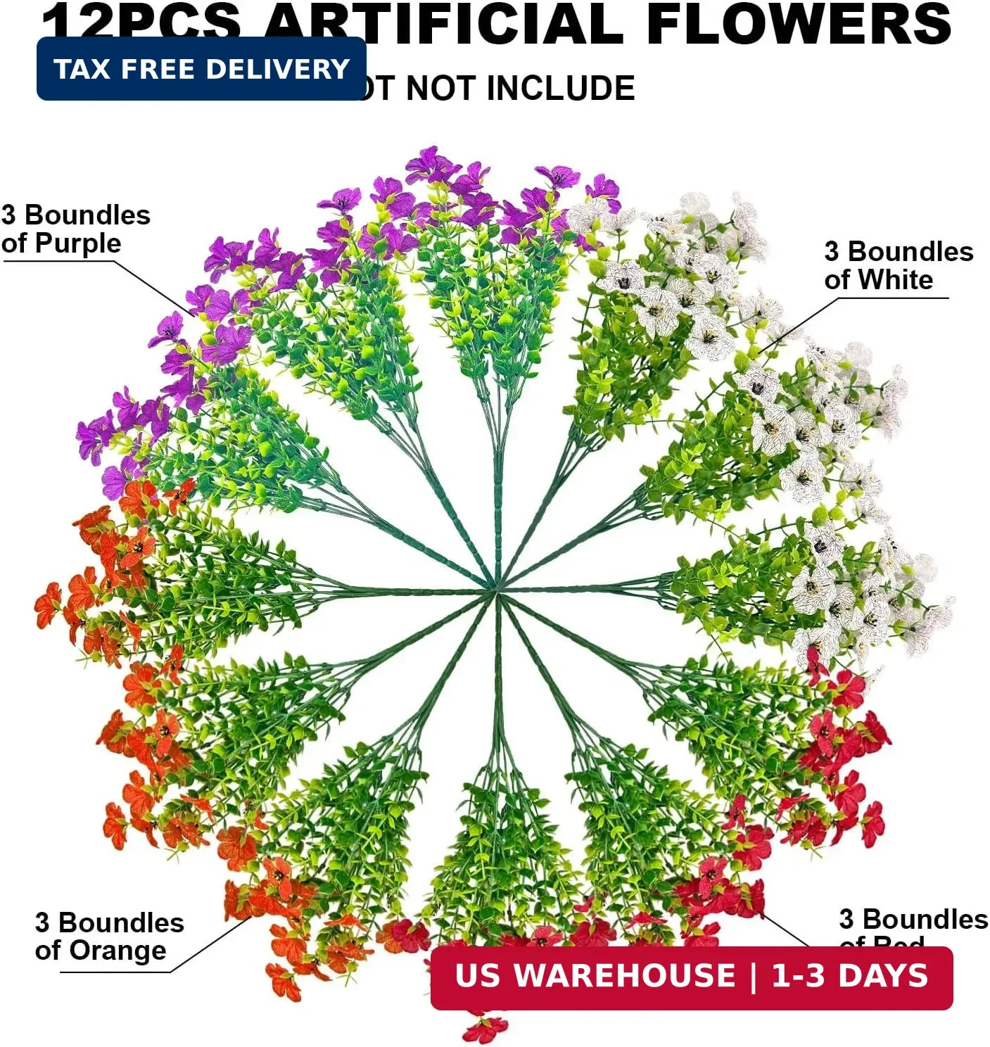 12 Bundles Artificial Flowers for Outdoors UV Resistant Fake Plants Silk Flowers