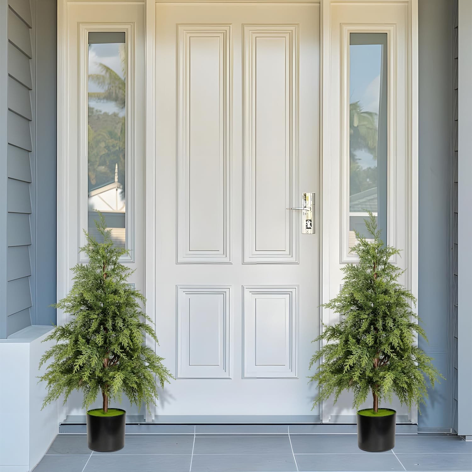 3FT Artificial Cedar Topiary Trees for Front Porch Decor Realistic Xmas Tree …