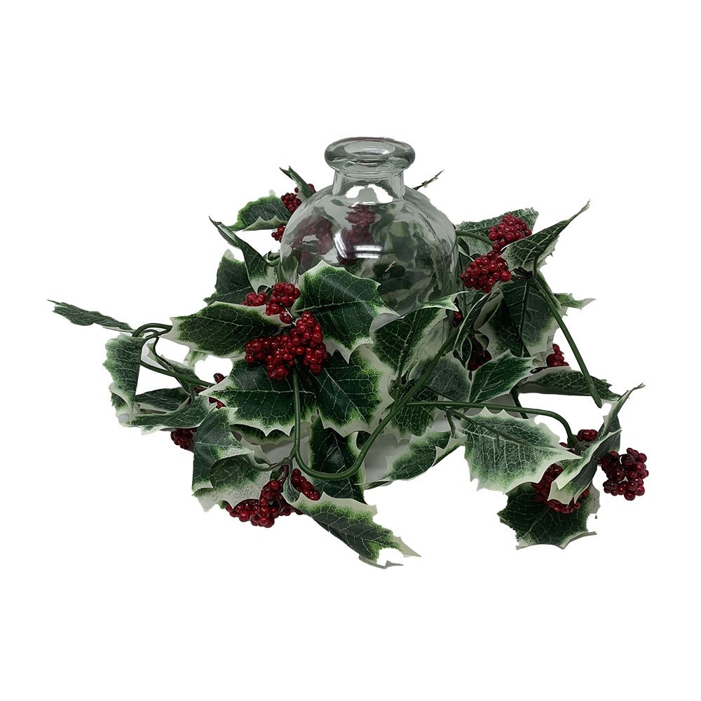 Artificial Variegated Faux Silk Holly Red Berry Garland 180cm/71 Inches