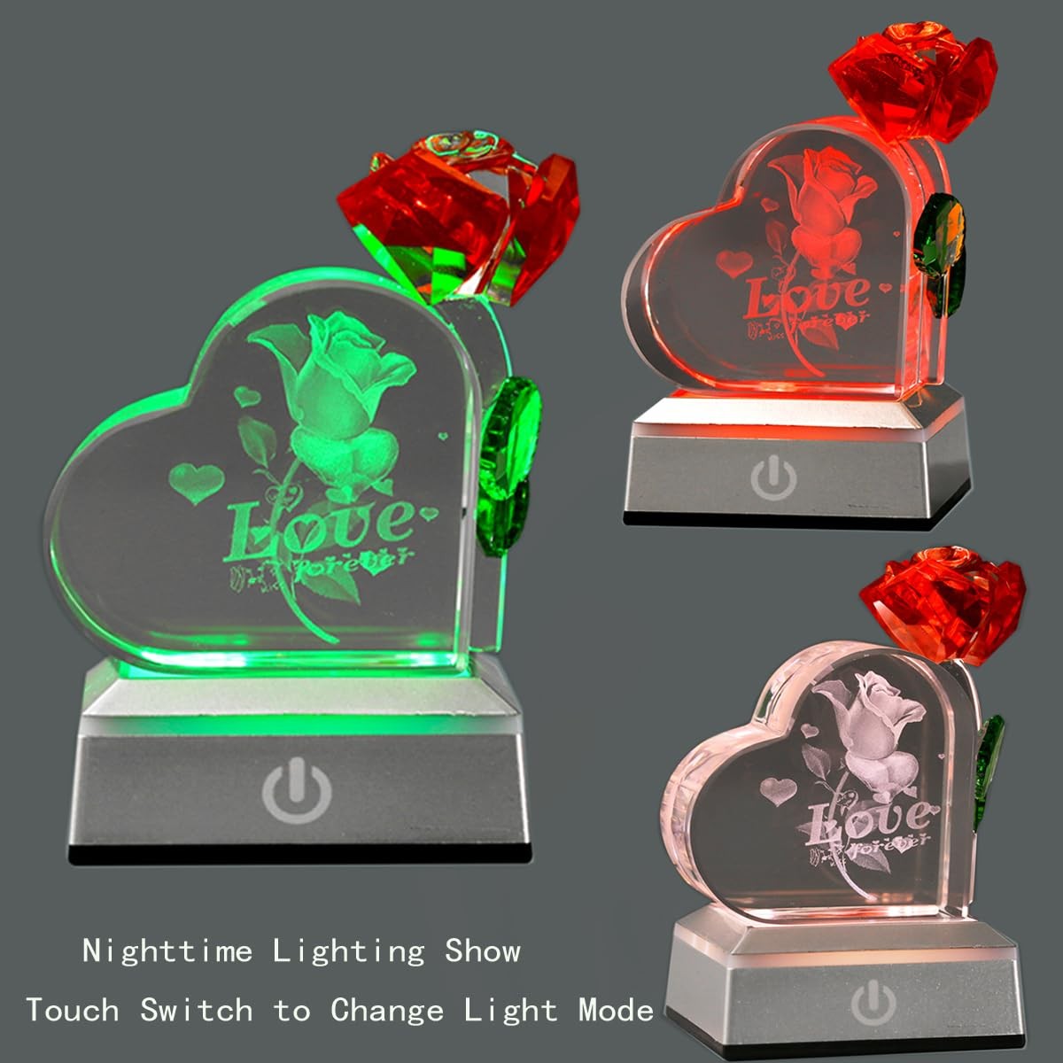 Crystal Heart Shaped Crystal Rose Valentines Day Home Decoration