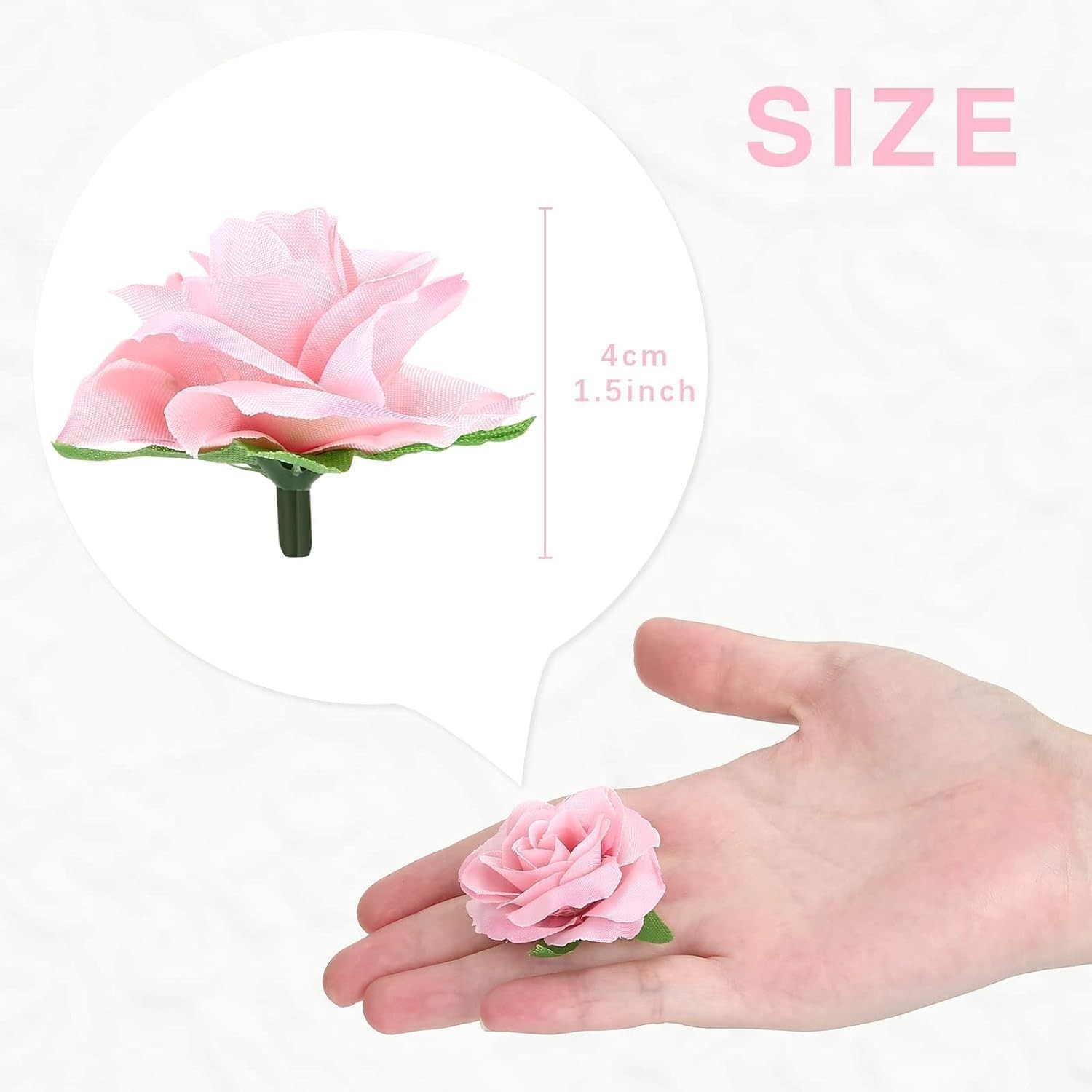 Lifelike 50pcs Silk Roses – Mini Pink & White Flower Heads for Events & Crafts