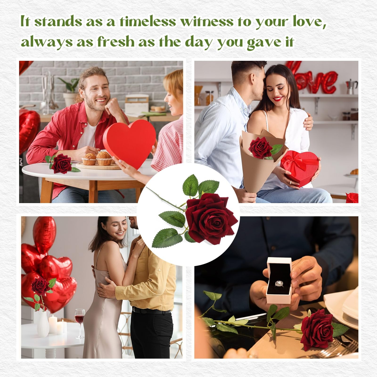 Zeyune Red Velvet Single Roses Artificial Flowers, Fake Silk Rose Faux Look R…
