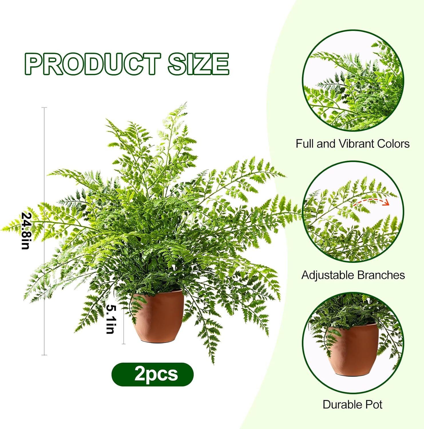 2 Pack Artificial Fern Plants in Pots Artificial Boston Ferns Potted Plants Faux