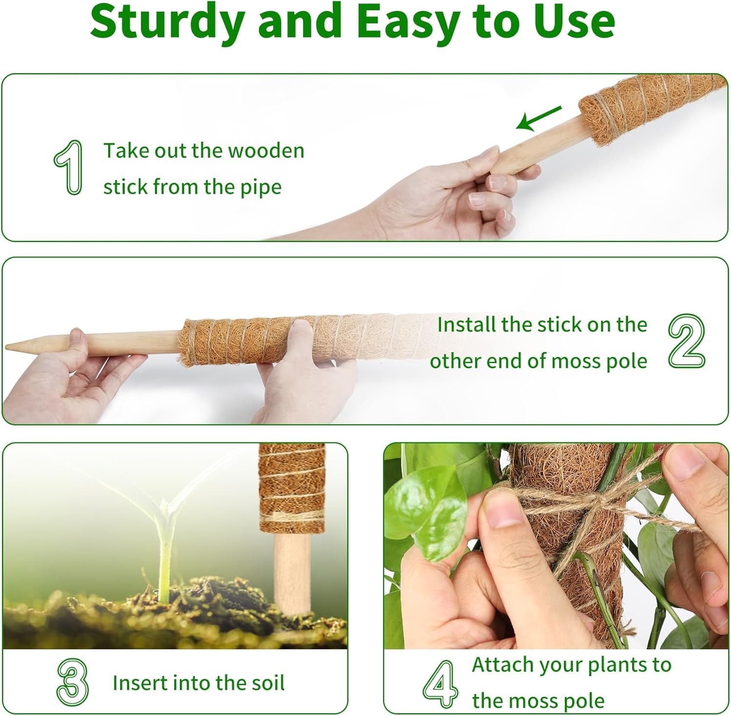 Moss Pole, 4 Pack 17Inch Monstera Plant Support Stackable Moss Poles for Plants,