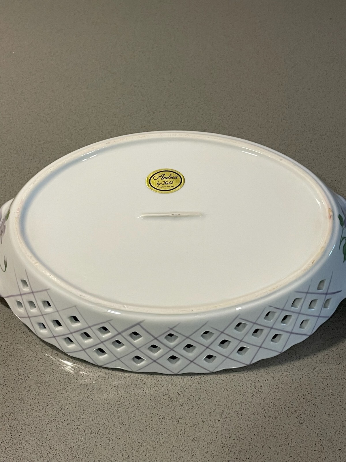 Porcelain Serving Tray, Andrea by Sadek, Perforated, Handles, Floral Design