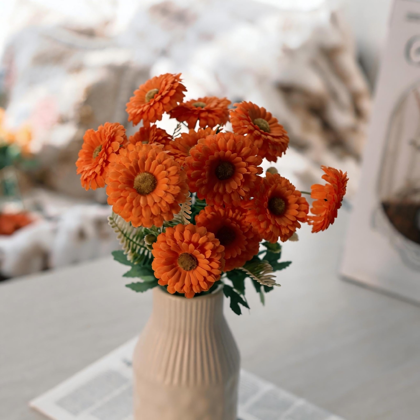 Artificial Mums, Outdoors Faux Fall Flowers Plants for Autumn Home Decor, 10 …