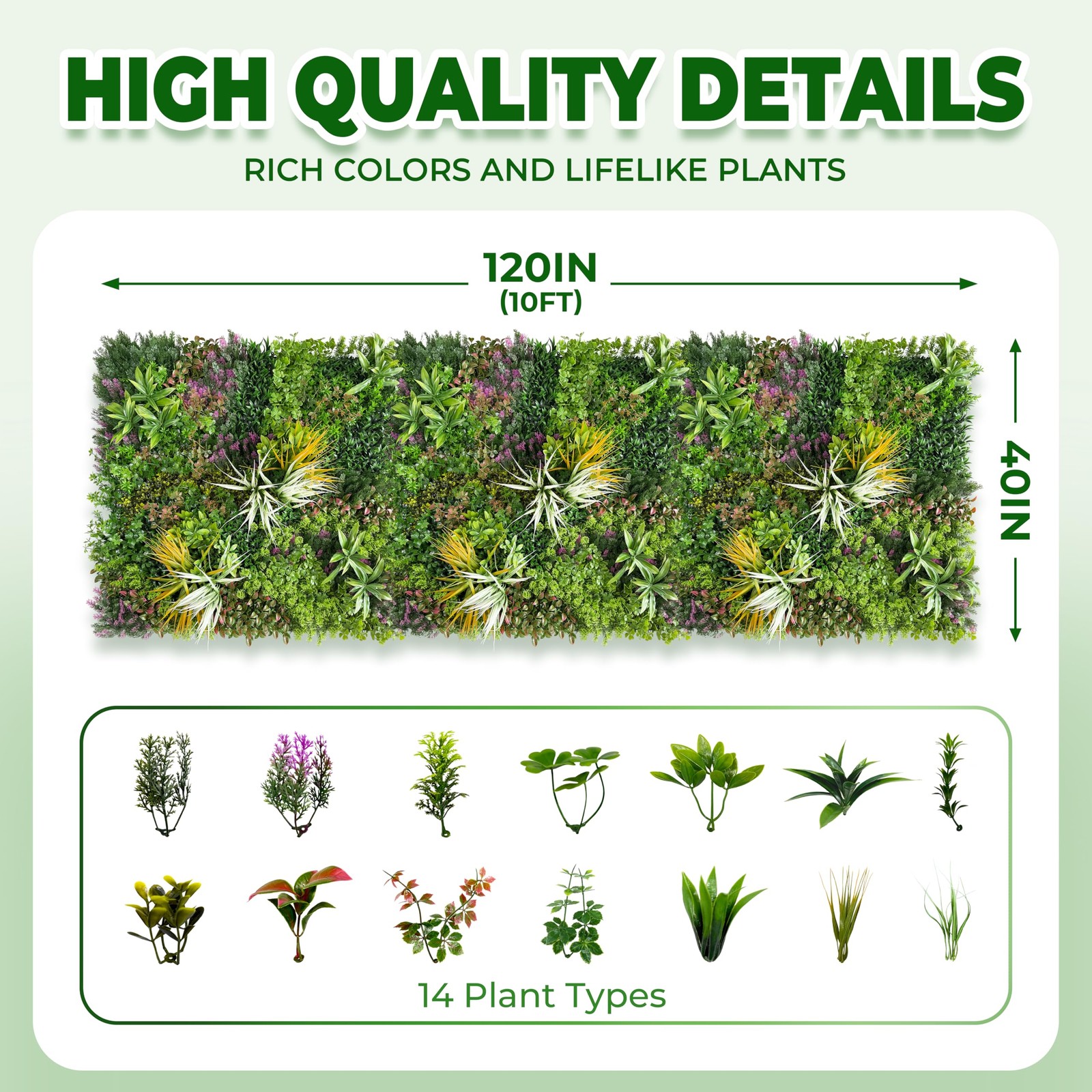 BHXCL 40×120 in (33.5 Sqft) Artificial Boxwood Grass Wall Hedge Roll