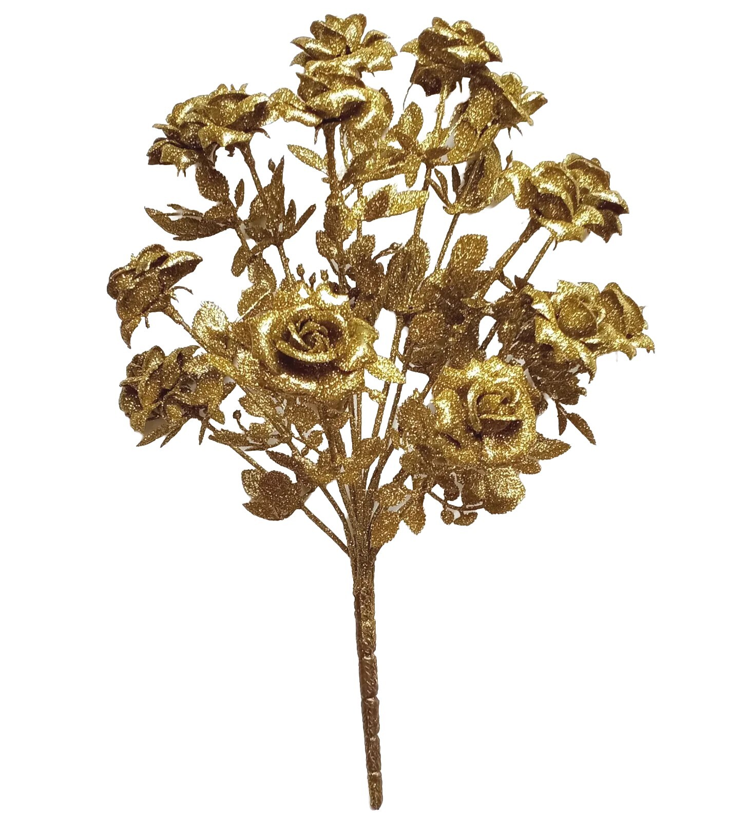 Gold Glittered 14-Plastic Tea Roses 18″ Bush Flower Home Holiday All Decor Craft