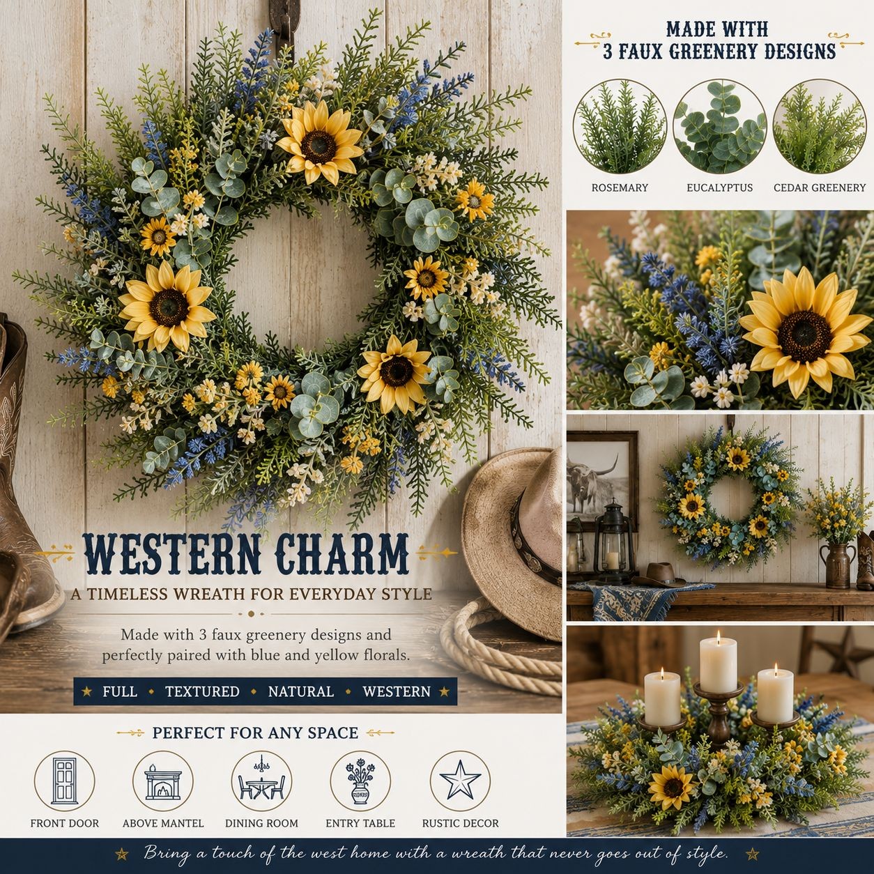 Set of 3 Faux Greenery Bushes Artificial Eucalyptus Rosemary Cedar Greenery Wedd