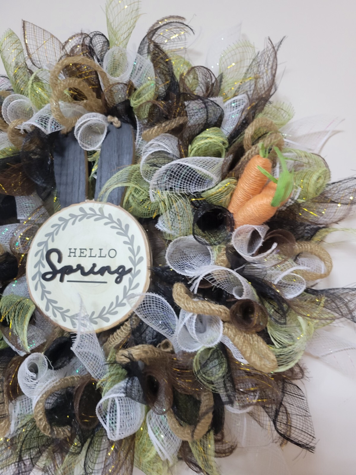 HELLO SPRING HAPPY EASTER 2 in 1 REVERSIBLE Wreath bunny Mesh Front Door Decor