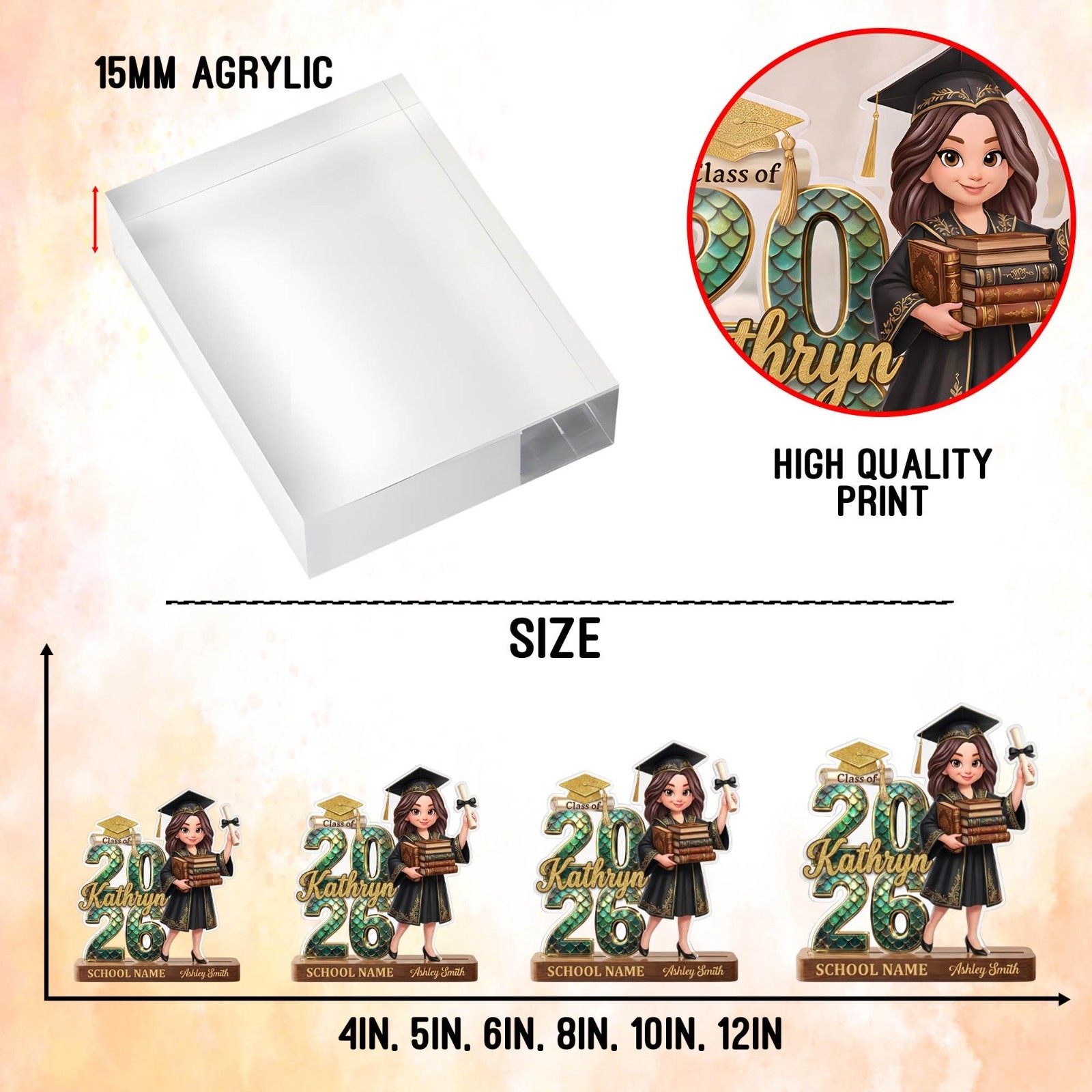 Personalized 2026 Graduation Acrylic Block, Class of 2026 Keepsake, Custom decor