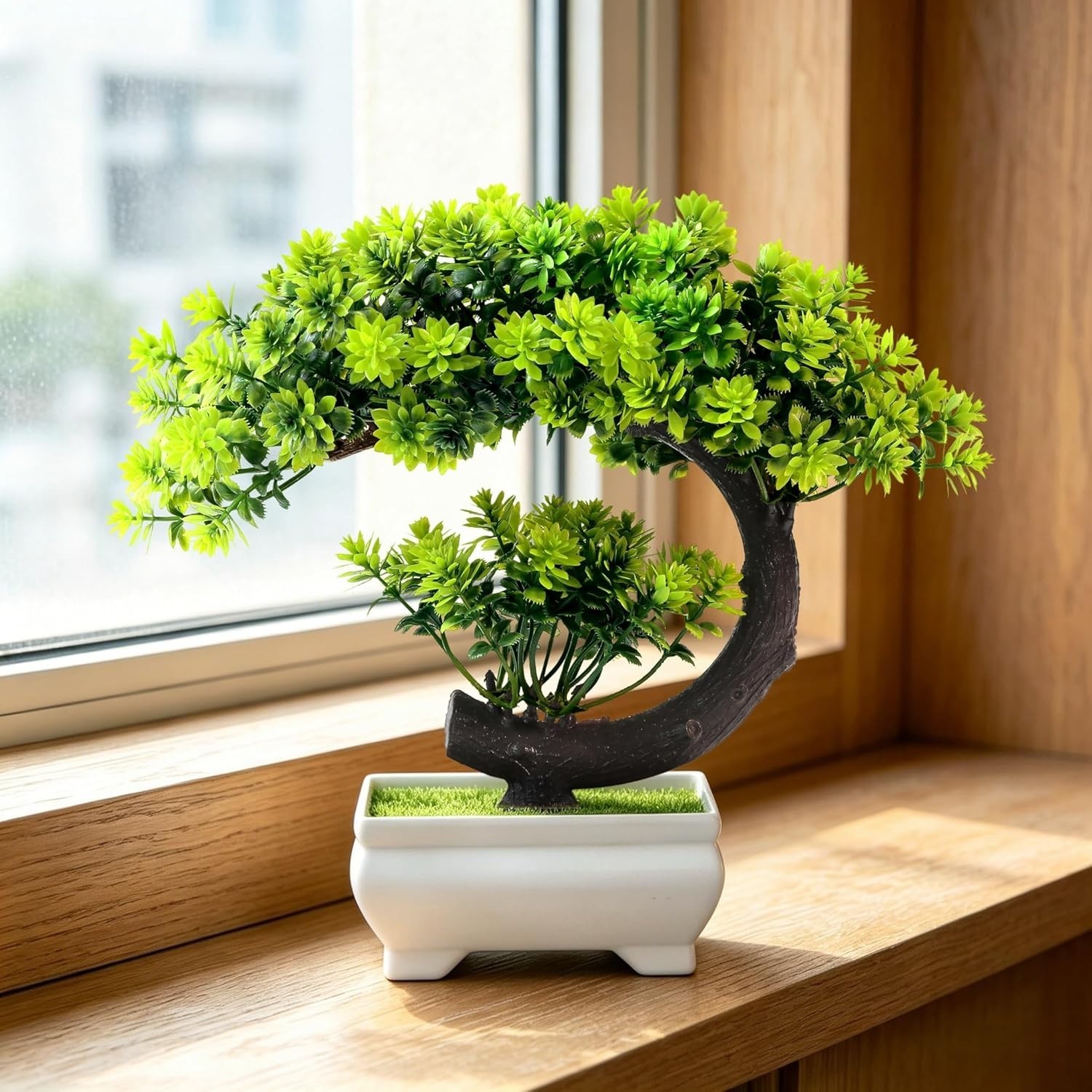 Chic Green Artificial Bonsai Tree for Effortless Home or Office Decor – 8.5”