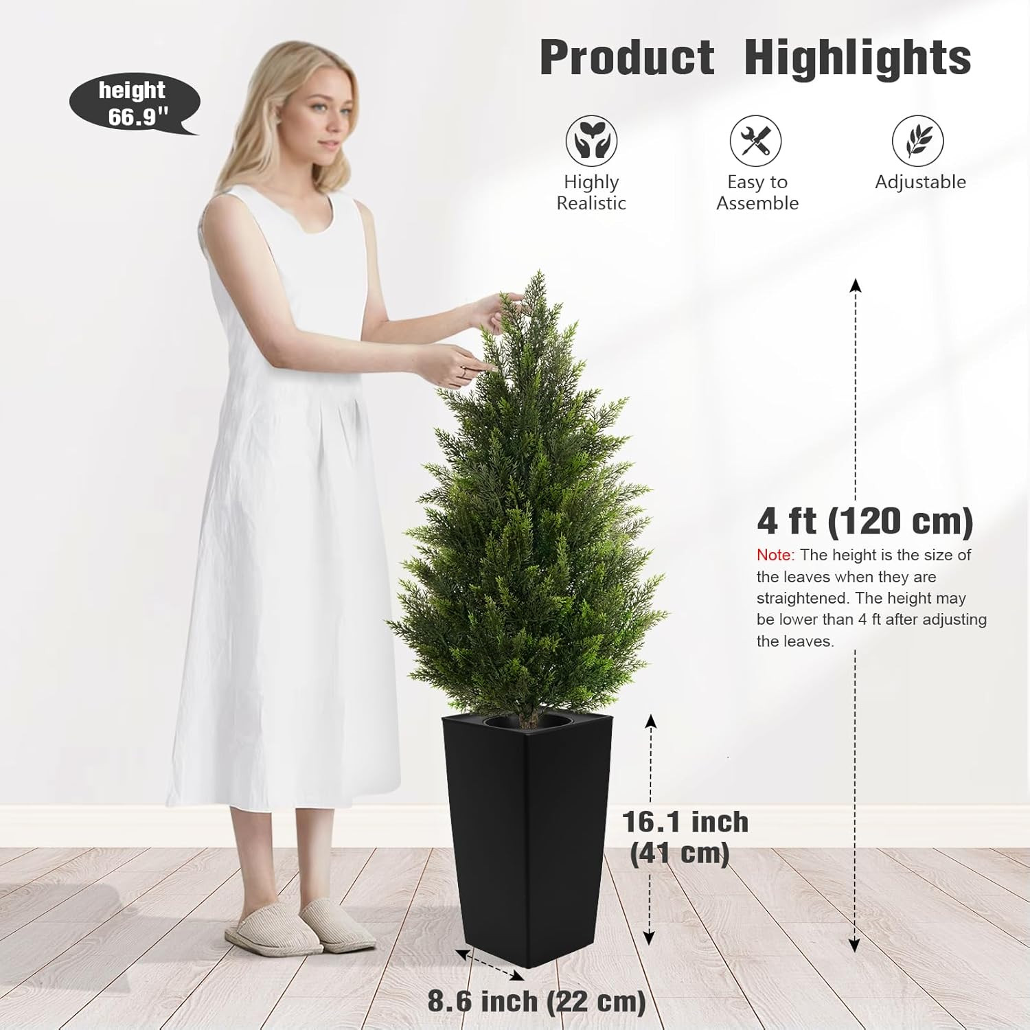 4FT Tall 2 Pack Artificial Cedar Topiary Trees with Compact Pyramidal Shape, Rea