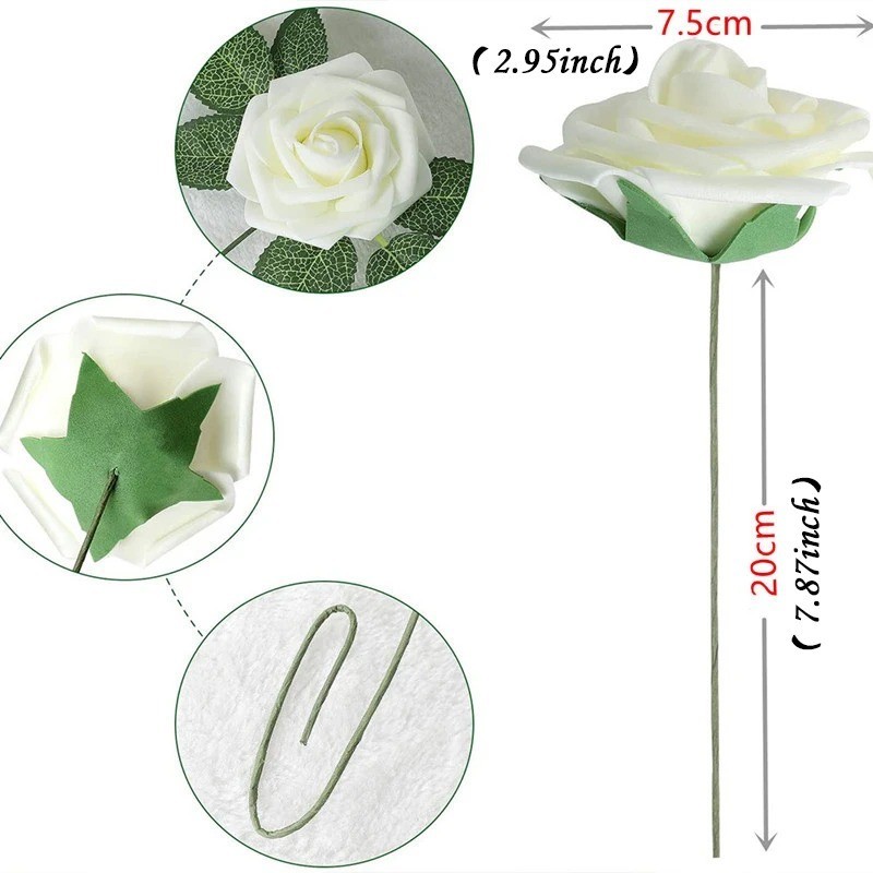 25Pcs Artificial Flowers Fake Flowers Roses Stem for DIY Wedding Bouquets Party