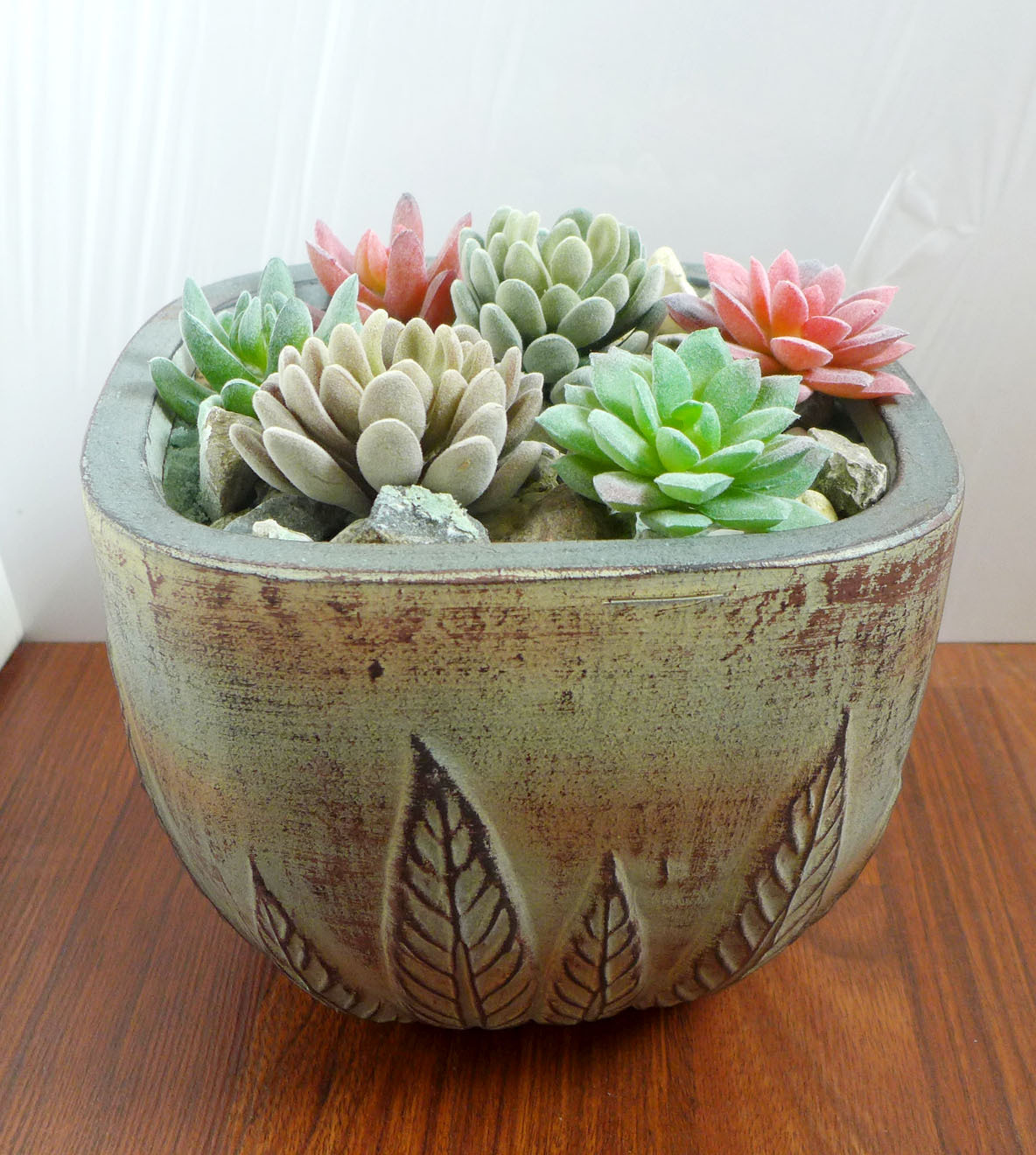 Artificial Flocking Grass Set of 6 Mini Succulents Plants Home Garden Decora