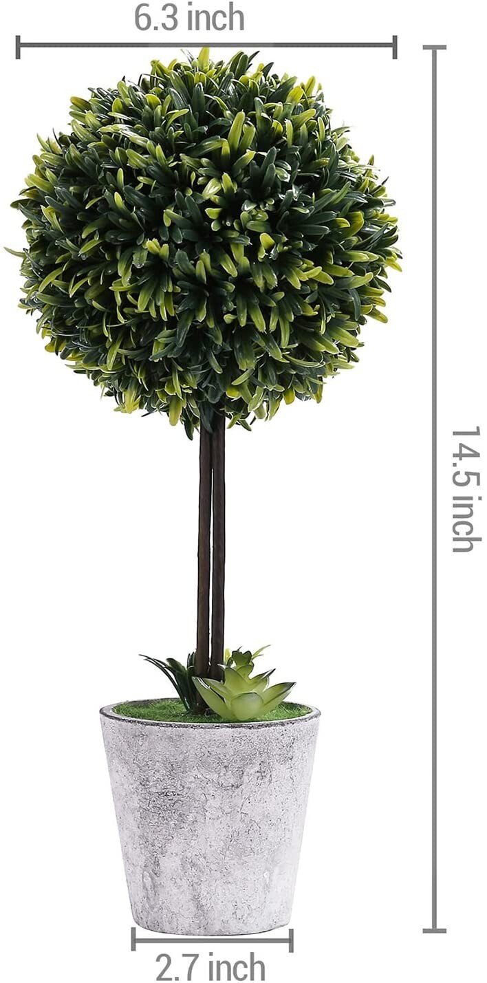 MyGift Artificial Boxwood Topiary Tree in Modern Gray Pulp Planter, Set of 2
