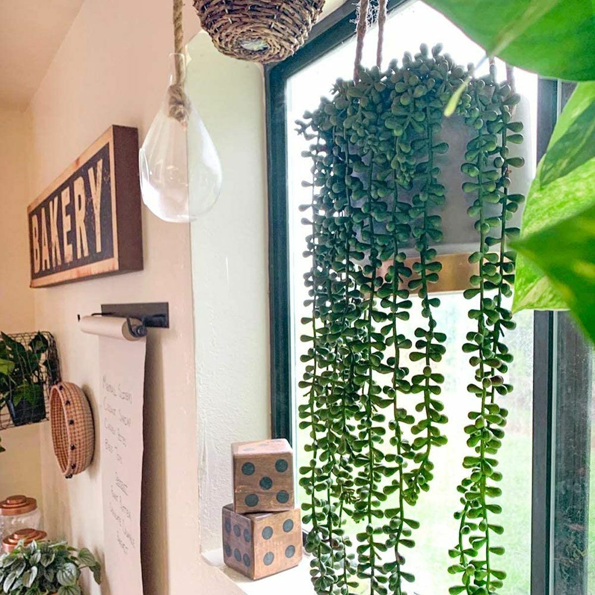 Artificial Hanging Plant Fake Vine Ivy Succulents String of Pearls Home Decor US