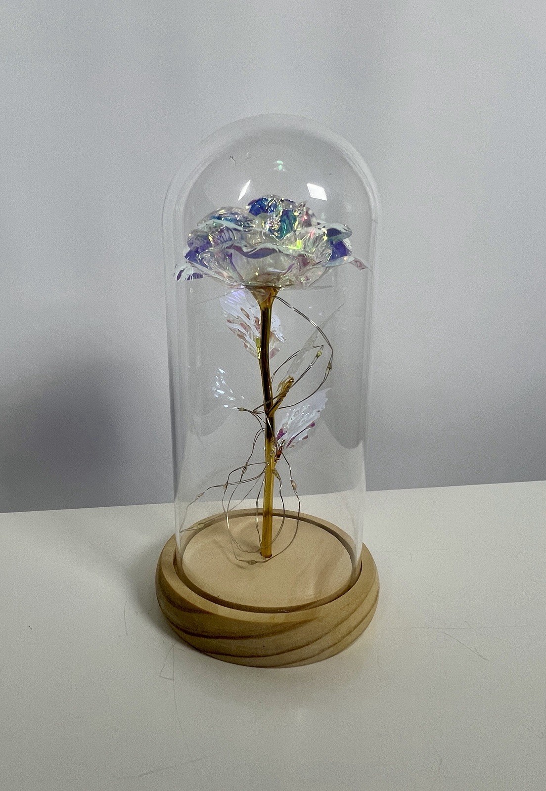 Rose Of Love In Glass Dome /w Led Lighted Rose Wedding Valentine Gifts