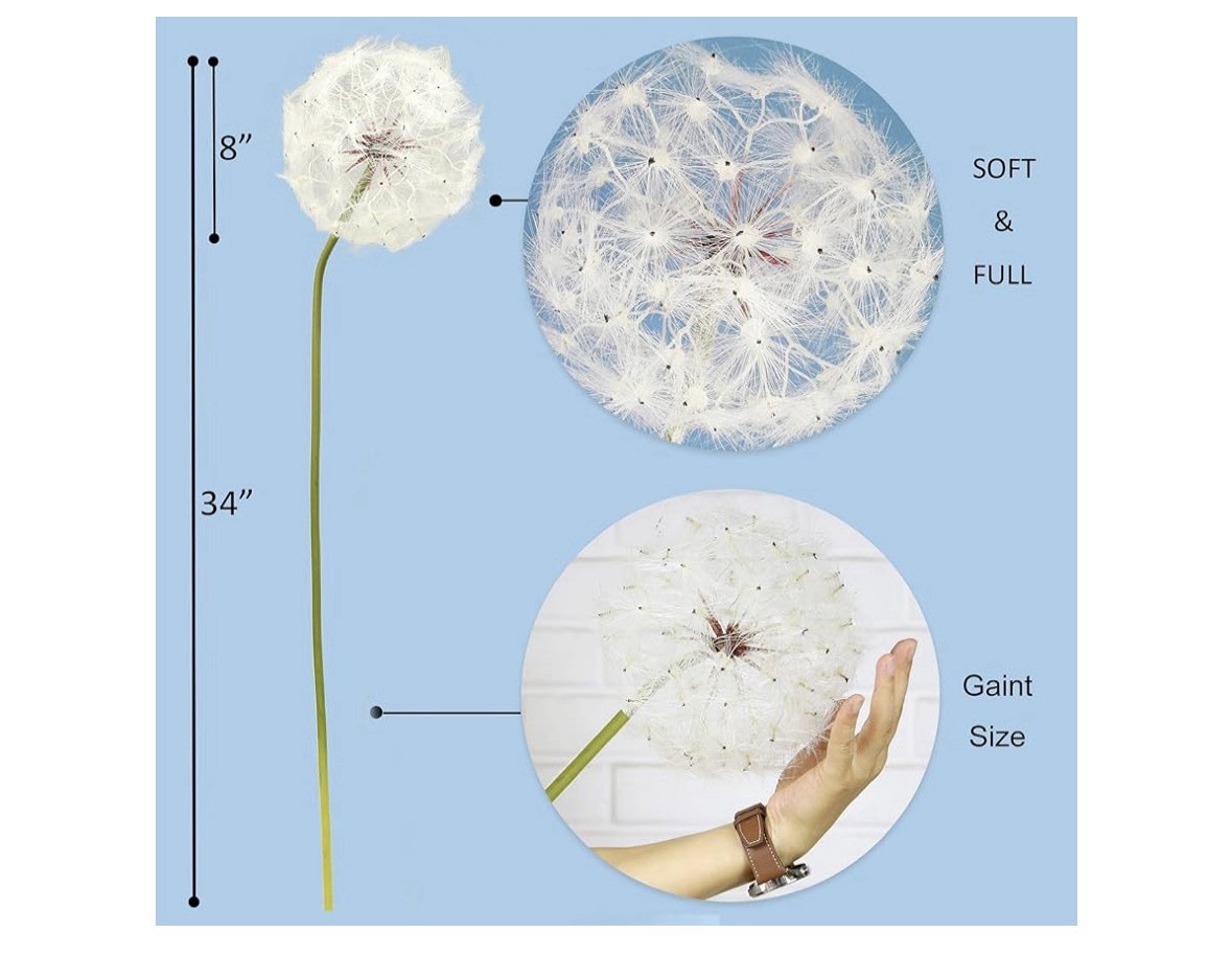 Artificial Dandelion Flower with LED Light, 2 Pack