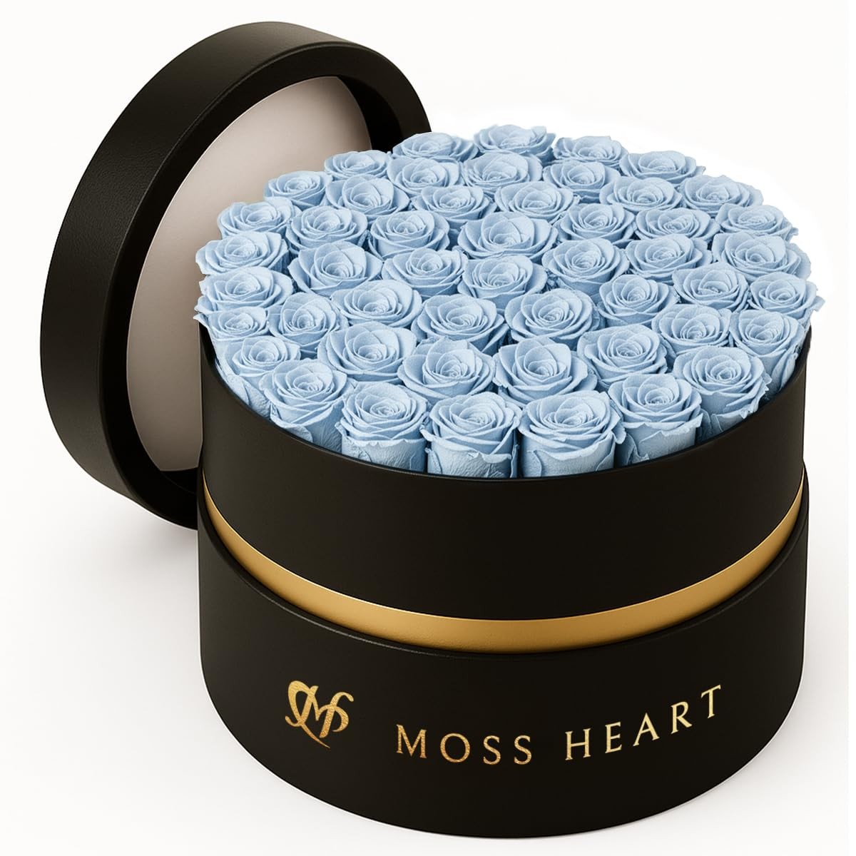 50 Petite Preserved Roses, Designer Round Box, Real Forever Roses Last 1+ Yea…