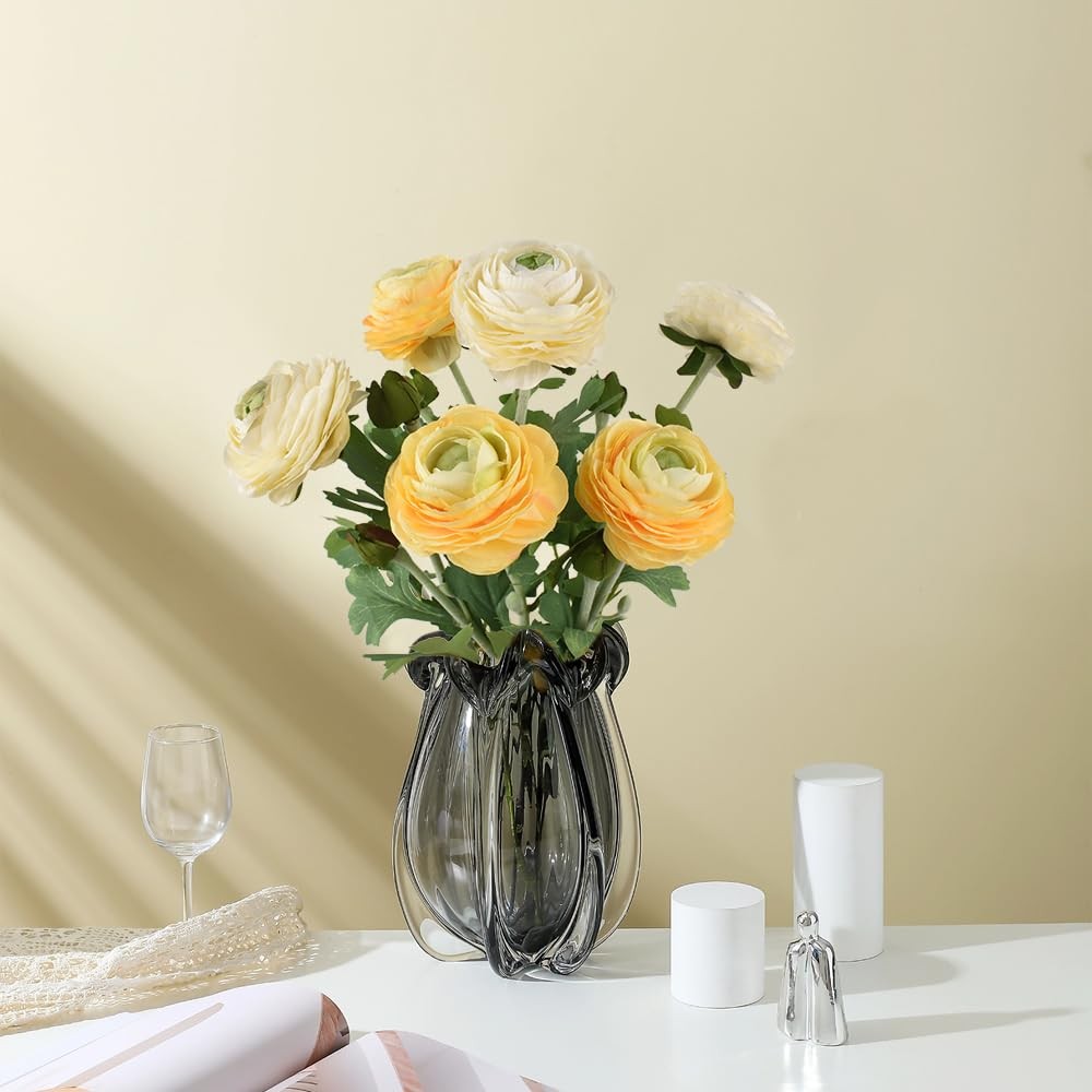 Artificial Ranunculus Flowers, 6pcs Silk Ranunculus Flower Branches with Real…