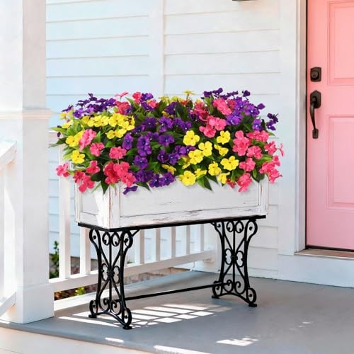 Artificial Impatiens Flowers for Outdoors, 6 Bundles Purple,yellow,pink