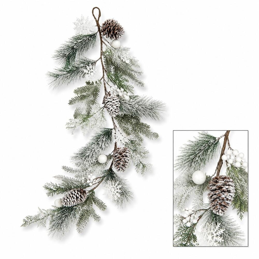 46″ Artificial Frosted White Evergreen Winter Garland with Snowflakes