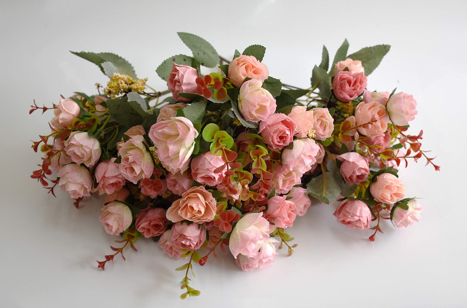 4 Pack 7 Branch 21 Heads Pink Artificial Mini Silk Rose Flowers Bouquet