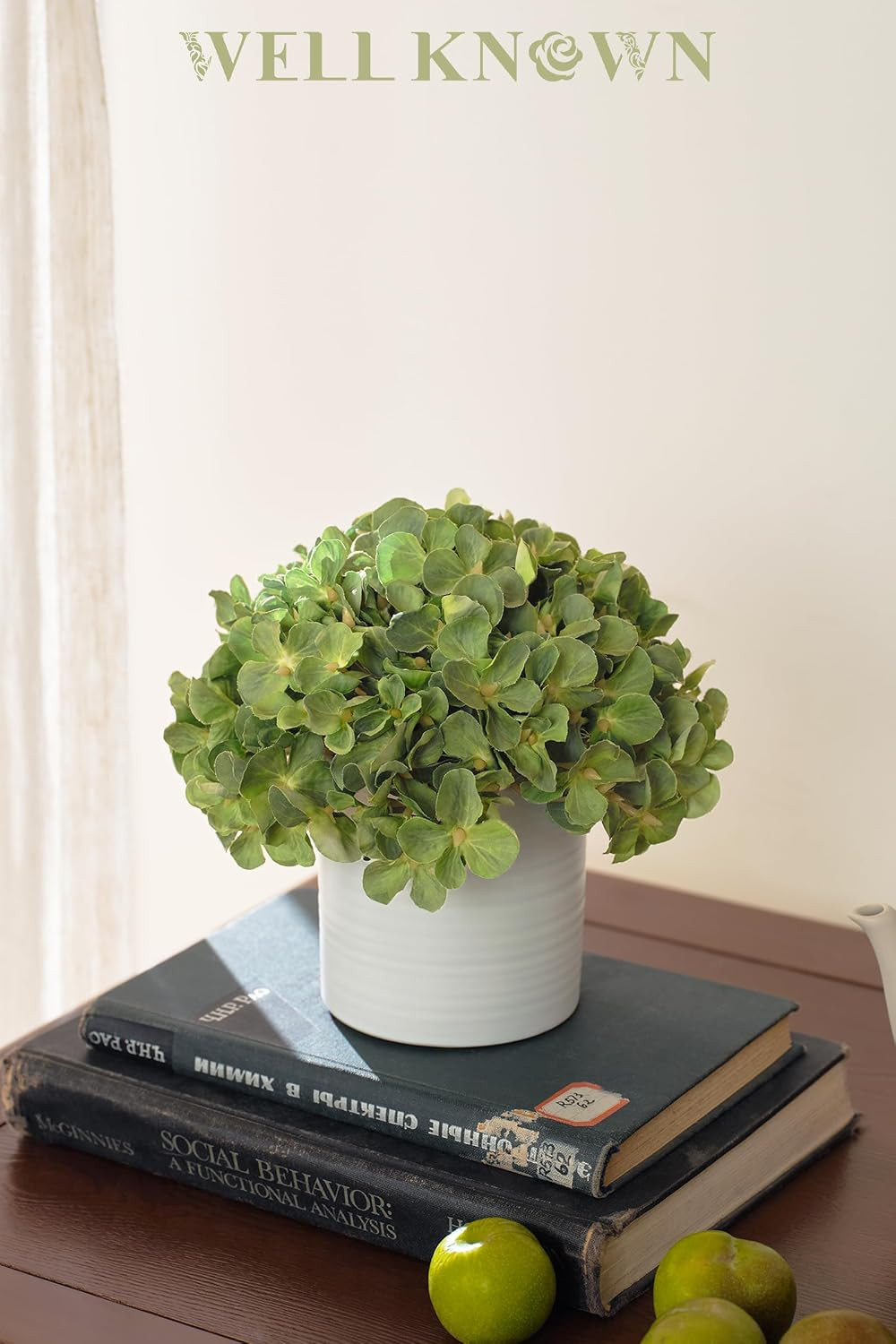 Artificial Hydrangea Flowers in Ceramic Vase for Home Decor – Green