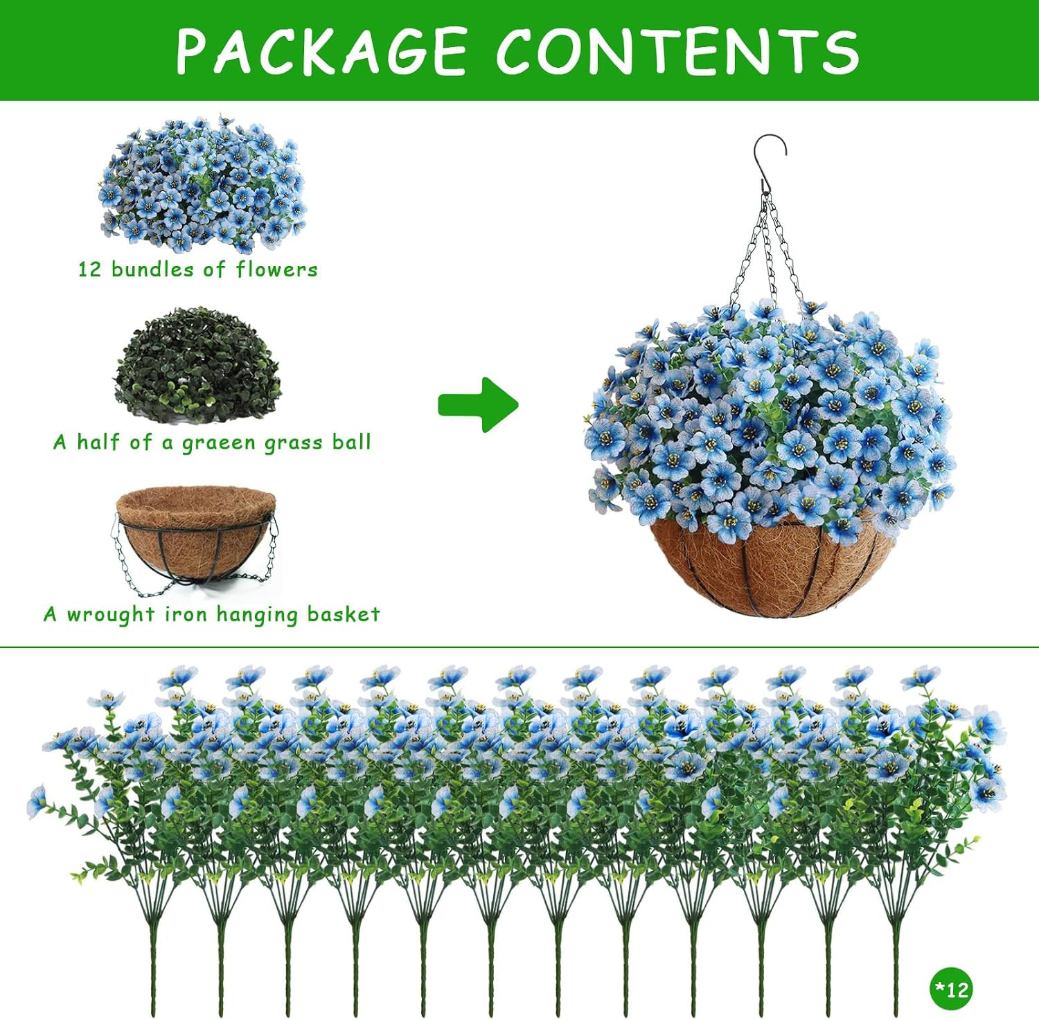 UV Resistant Artificial Flower Bundles in Pot – White & Blue for Home & Garden