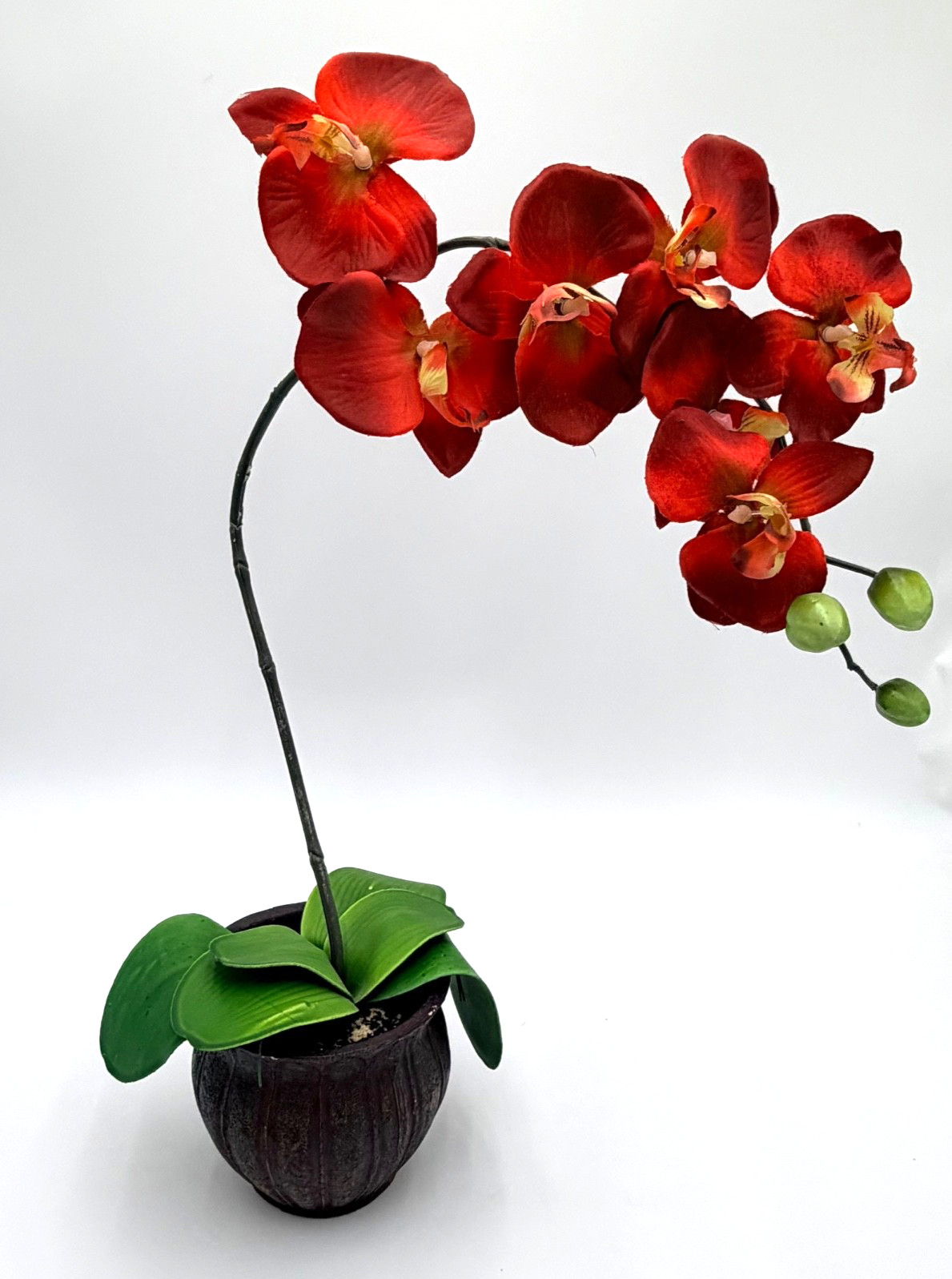 Artificial Red Orchid Flower Arrangement in Decorative Pot Home Table Decor