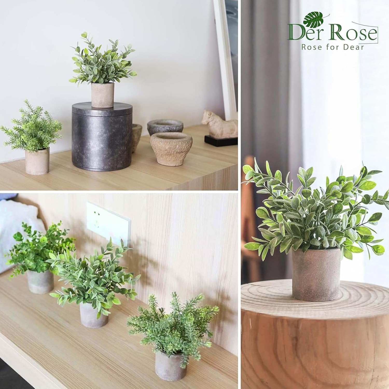 Der Rose 3 Pack Mini Potted Fake Plants Artificial Plastic Eucalyptus Plants Top