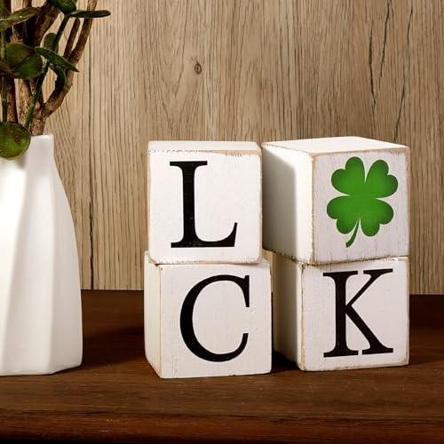 Decorative Signs, 4Pcs St. Patrick’s Day Wooden Signs, White Faded Paint,
