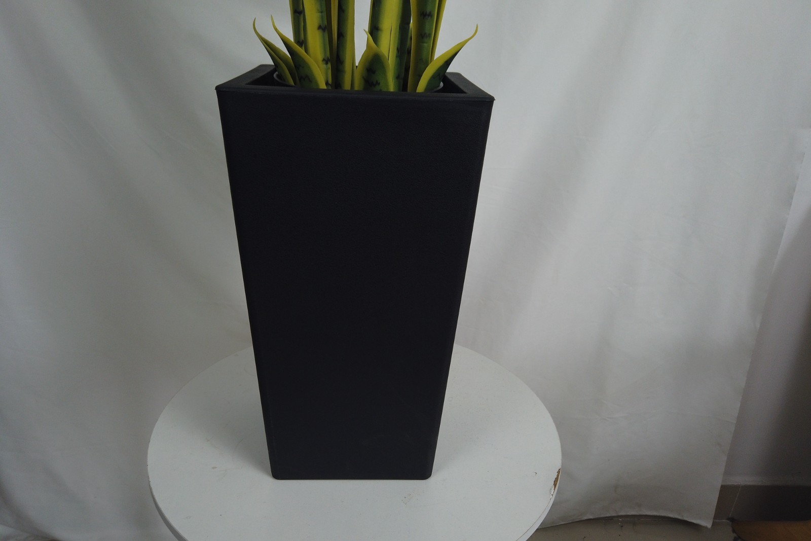 90cm Golden Edge Artificial Snake Plant with Tall Black Planter Minimalist House