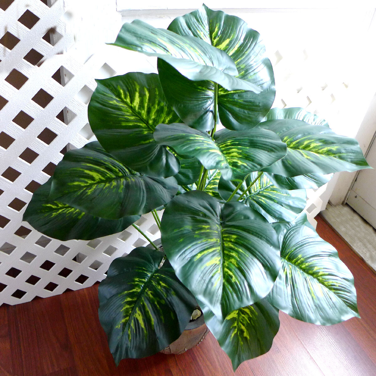 20″ Artificial Plant Yellow Green Fake Bush Palm Small Tree (8″ x 6″ each leaf )