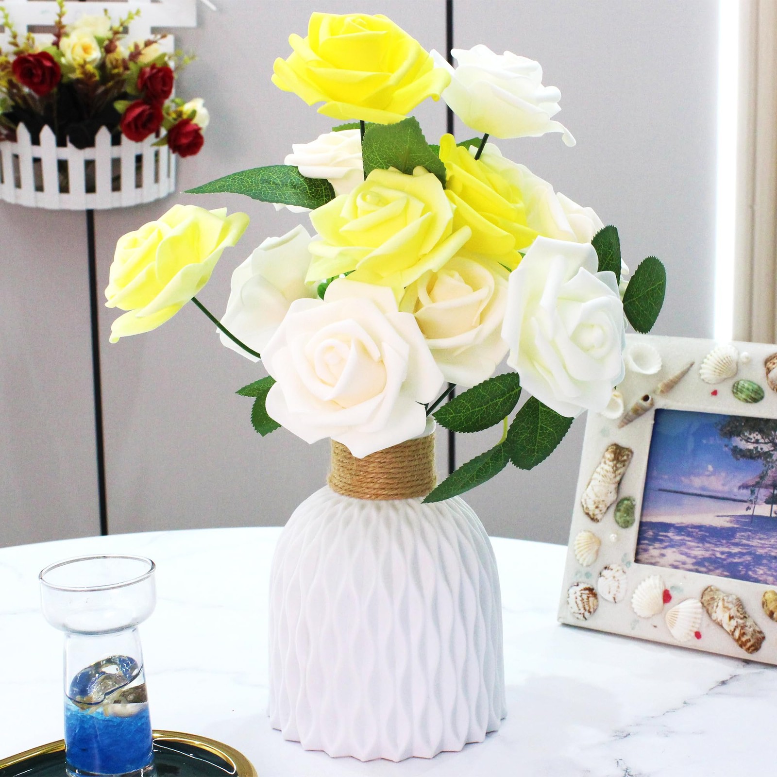 100 PCS 3 Inch Artificial Flowers Bulk Faux Foam Fake Rose Head Ivory Yellow