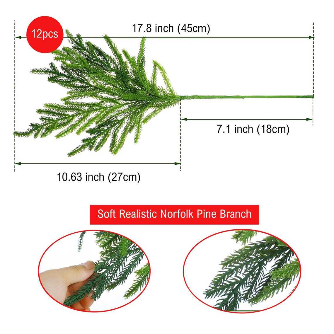 Christmas Norfolk Pine Branches 12 Pcs Artificial Xmas Branches DIY Crafts Decor