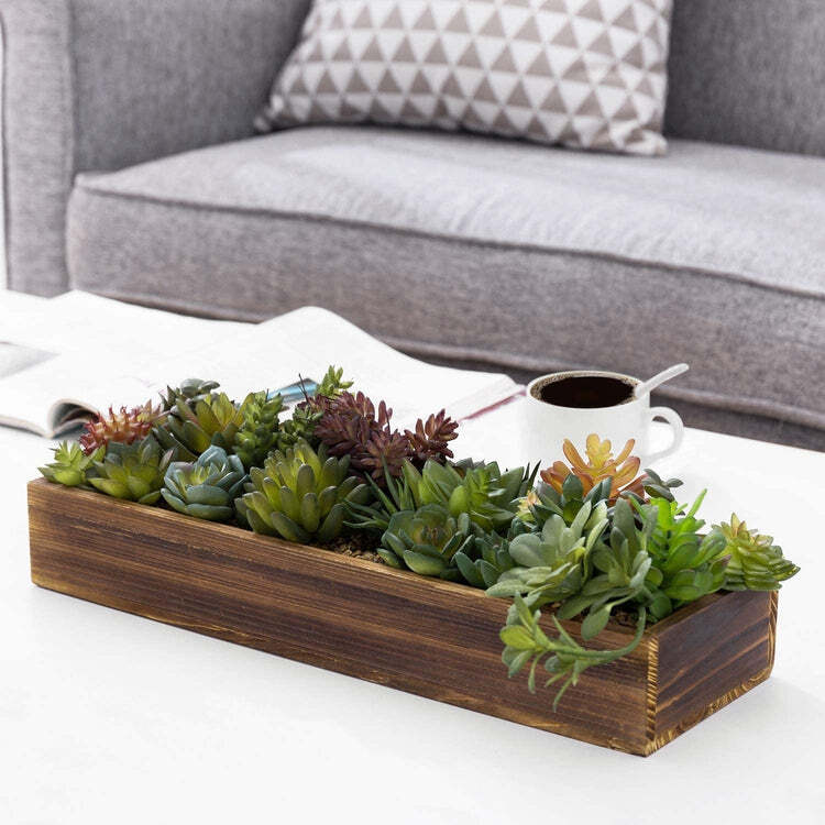Artificial Succulent Arrangement Plants in 15.75 Inch Rustic Burnt Wood Box