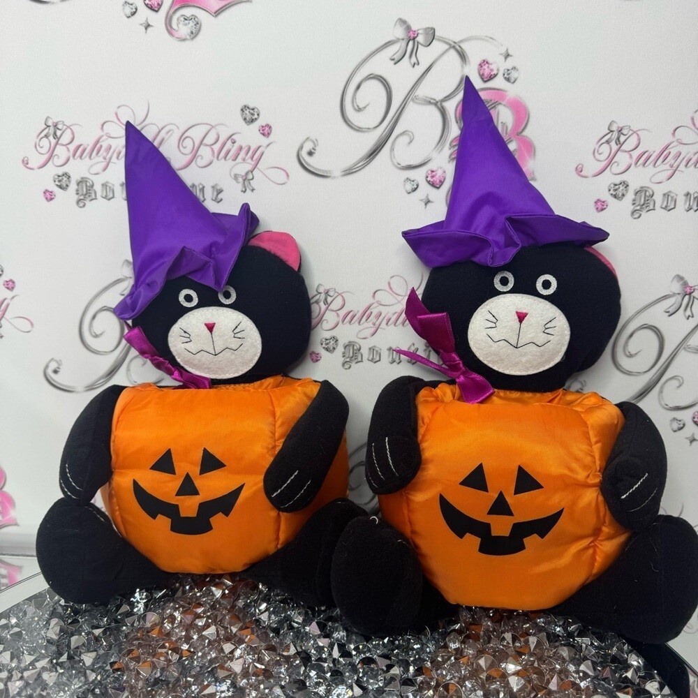 AVON Plush Halloween Black Cat Witch Wizard Pumpkin Candy Bucket Party vintage