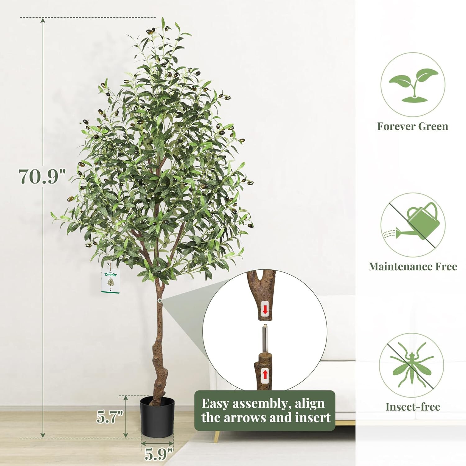 5.9ft Artificial Tree Indoor with Leaves and Fruits Faux Olive Tree